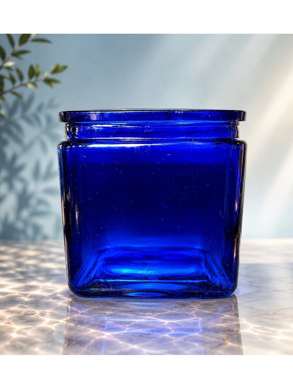 NWT Vintage 1990s Cobalt Blue Glass Square Vase, 4.5x5”